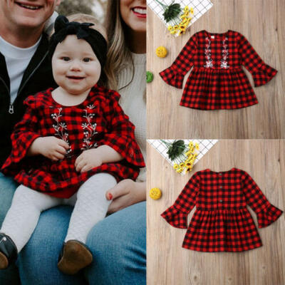 

US Christmas Toddler Kid Baby Girl Xmas Festival Flared Party Plaid Swing Dress