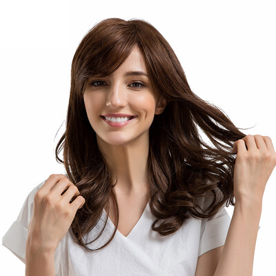 

〖Follure〗Ladies Natural Color Side Parting Long Curly Hair Human Hair Wigs with Bangs