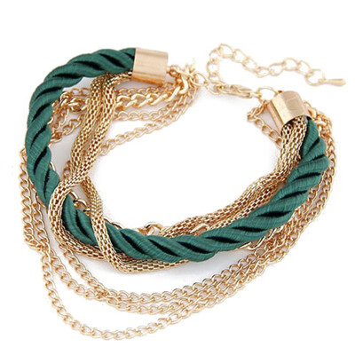 

Women New Special Design Easy Bracelets 6 Colors Girls Trendy Jewelry Multi-layer Woven Alloy Metal Jewelry Bracelet