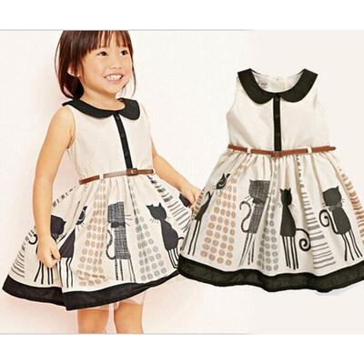 

Baby Kids Girls Dress Cat Belt Party A-Line Gown Formal Dresses Outfits 2-7Y UK
