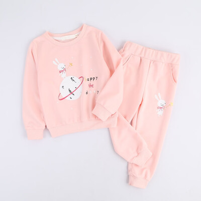 

Toddler Kids Baby Girls Boys Cartoon Rabbit Print Tops Solid Pants Set Outfits