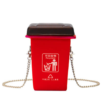 

Creative Trash Can Shape Bag Women Shoulder Messenger PVC Chain Small Bags
