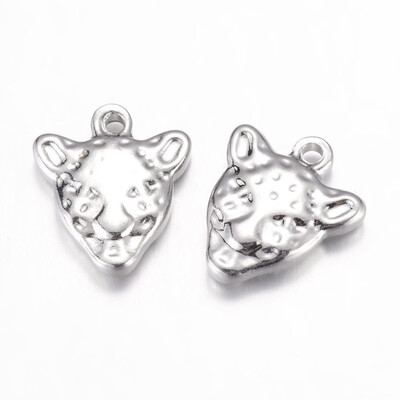 

304 Stainless Steel Charms Leopard Head Stainless Steel Color 135x12x3mm Hole 1mm