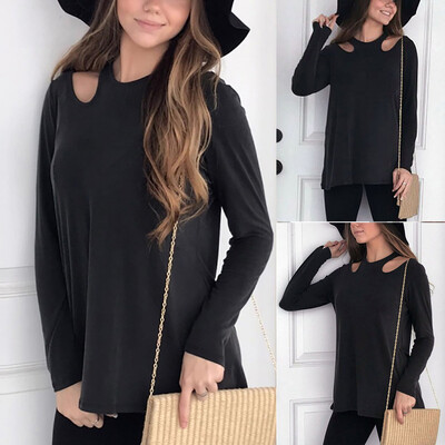 

Starmoon Fashion Women Casual Solid Hollow Out Long Sleeve Tops Blouse Pullover T-Shirt
