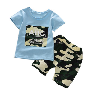

2 Pcs Fashion Boy Short Sleeve T-shirt Tee Camouflage Elastic Waist Shorts Clothes Set