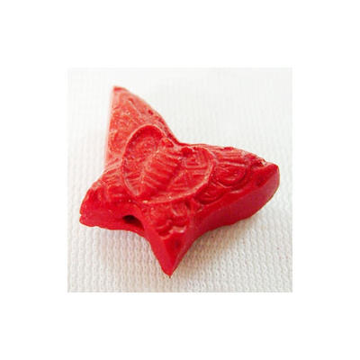 

Red Color Butterfly Carved Lacquerware Cinnabar Beads 16mm high 22mm wide 8mm thick hole 2mm