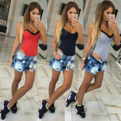 

Womens Sleeveless Bodysuit Leotard Bodycon Bandage Jumpsuit Romper Tops Blouse