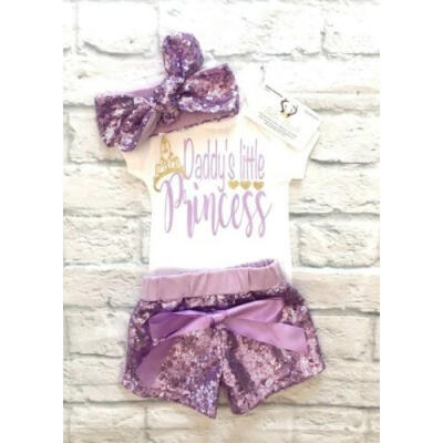 

Baby Girls Infant Daddys Little Princess Outfits Tops RomperShorts Headband US