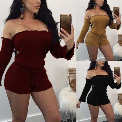 

New Women&39s Long Sleeve Bodysuit Jumper Bodycon Bandage Jumpsuit Short Romper Hot NT