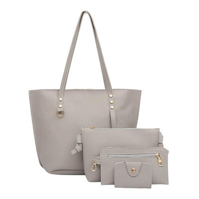 

4pcsset Solid Color Litchi Pattern Women Shoulder Handbags Clutch Card Bag