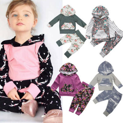 

Newborn Infant Baby Girl Floral Hoodie TopsLong Pants 2PCS Outfits Clothes Set