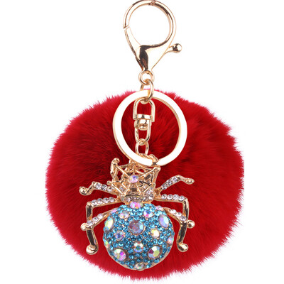 

Keychain alloy studded spider hanging bag mobile phone accessories cute animal rex rabbit hair car pendant