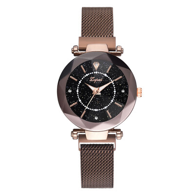

Luxury Mesh Ladies Clock Magnet Buckle Women Starry Sky Diamond Watches Geometric Surface Fashion Casual Dress Quartz Wristwatch