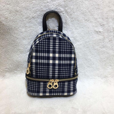 

13 Inch Stylish Plaid Striped Backpack Fashion Zipper Travel Bag