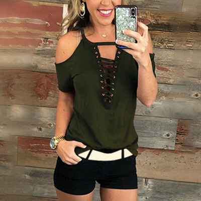 

Nomeni Women Summer Short Sleeve Fashion Casual Off Shoulder Solid Tops T-Shirt