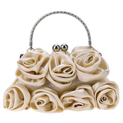 

Women Satin Clip Rose Wristlets Chain Evening Party Clutch Shoulder Handbag