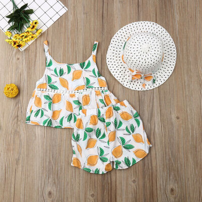 

Summer Baby Kids Girls Toddler Dress TopsShort Pants Hat Outfits Clothes Set
