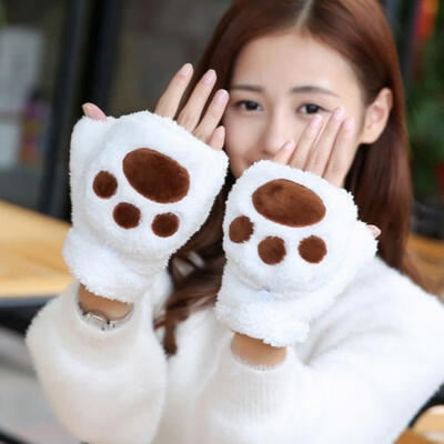 

Women Cat Claw Paw Winter Soft Plush Cotton Half Finger Foldable Warm Gloves