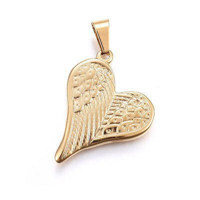 

304 Stainless Steel Pendants Heart with Wing Golden 35x275x3mm Hole 9x5mm