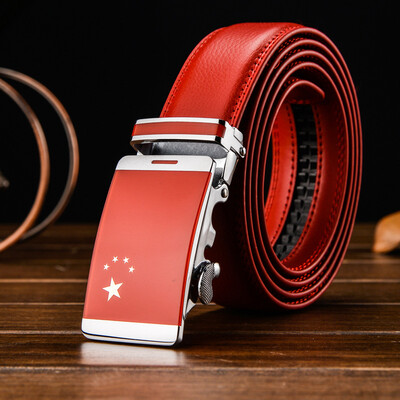 

110-160cm Fashion Designer Genuine Leather Strap Male Automatic Buckle Belts for Men Red Large Size Cowhide Mens Belts Luxury