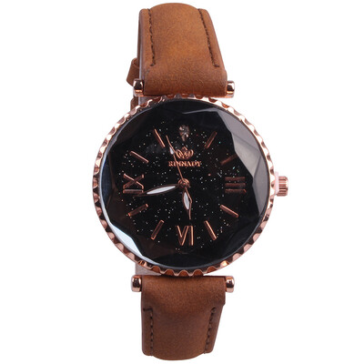 

Simple ladies quartz watch belt starry dial