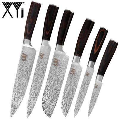 

XYj 6 Pcs Kitchen Knives Set high Grade Stainless Steel Kitchen Knives Set Color wood Handle Fruit Fish Meat Tools