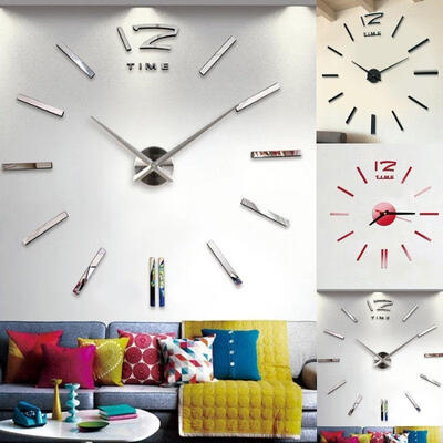 

Modern Large 3D Mirror Surface Wall Clock Sticker Home Office Room DIY Decor New