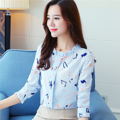 

2018 Women Printing Chiffon Blouses Long Sleeve Female Shirts
