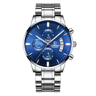 

Multi-Functional Mens Quartz Wristwatch Watch With 3 Sub-dials Steel Strap