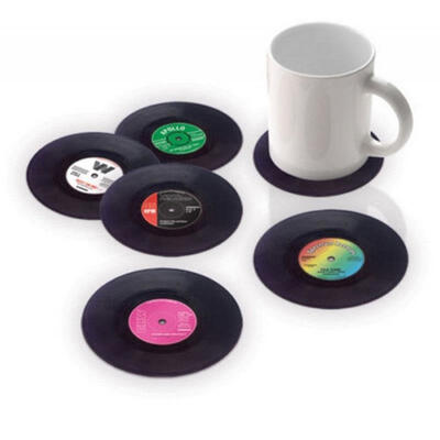 

6PCS Round Vinyl Coaster Groovy Record Cup Drinks Holder Mat Tableware Placemat