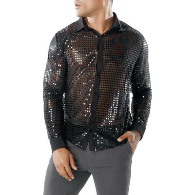 

Fashion Mens Casual Long Sleeve Shirt Sequins Slim Fit Shirt Tops Blouse T-Shirt