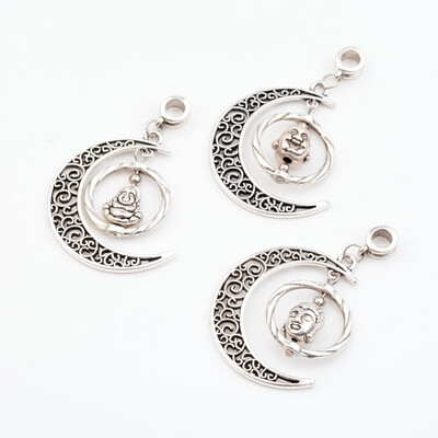 

Tibetan Style Family Theme Alloy Large Hole European Dangle Beads Moon with Buddha Antique Silver 53mm Hole 5mm
