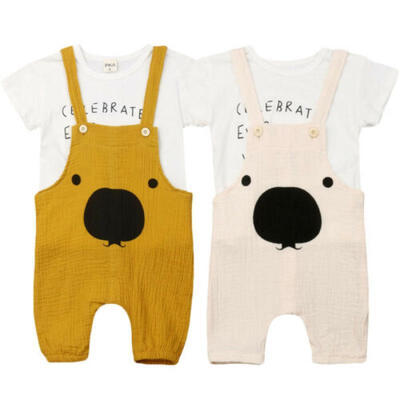 

Kids Baby Girls Boys Cotton Tops Shirt Casual Pants Bear Overall Outfits Summer