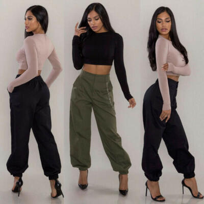 

UK Womens Cargo Trouser Casual Hip Hop Pants Military Army Combat Hiking Jeans