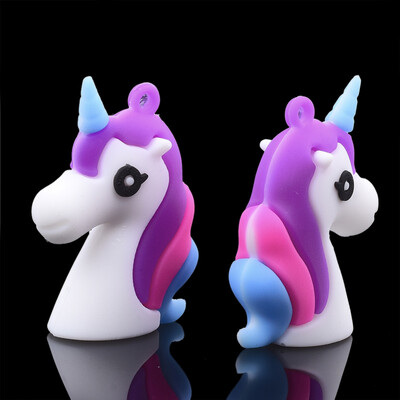 

Silicone Pendants Unicorn Colorful 44x33x14mm Hole 2mm