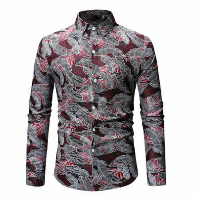 

Mens Long Sleeve Shirt Slim Fit Casual Formal Summer Cotton Floral T-Shirt Tops