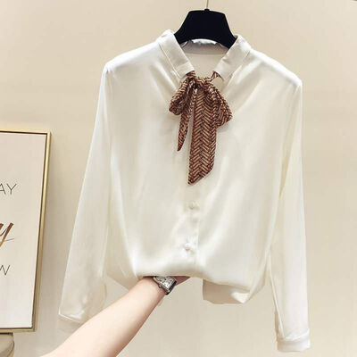 

Harajuku Summer Blouse Women Long Sleeve Shirts Fashion Chiffon Shirt Bow Office Ladies Black White Tops