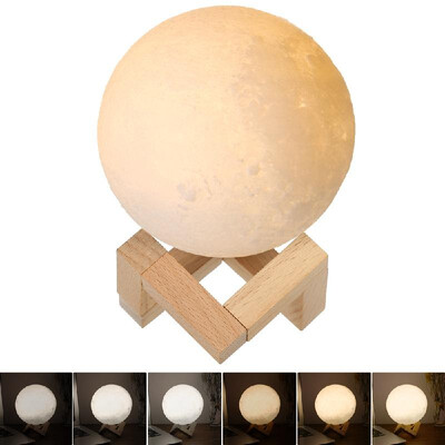 

9cm10cm12cm14cm15cm18cm Diameter PLA USB Rechargeable 3D Printing Moon Light 23-Colors Dimmable Touch Sensor Control Luna Ni