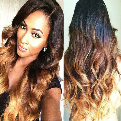 

〖Follure〗Sexy Gradient Blonde Party Wigs Long Curly Hair Mixed Colors Synthetic Wig