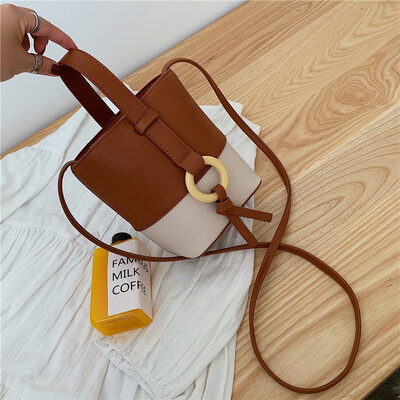 

Korean version of Joker bag fashion mini bucket bag new 2019 fresh contrast color shoulder slung womens bags