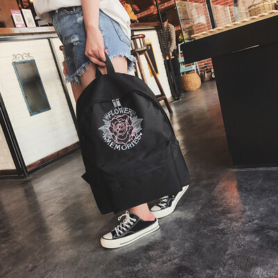 

Tailored Women Girls Canvas Embroidery Flowers School Bag Travel Backpack Bag