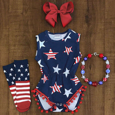 

Infant Baby Boys&Girls 4th of July Stars&Stripe Patriotic Romper Bodysuit