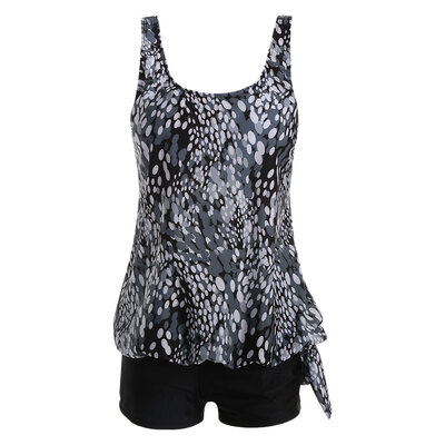 

Plus Size Blouson Printed Tankini