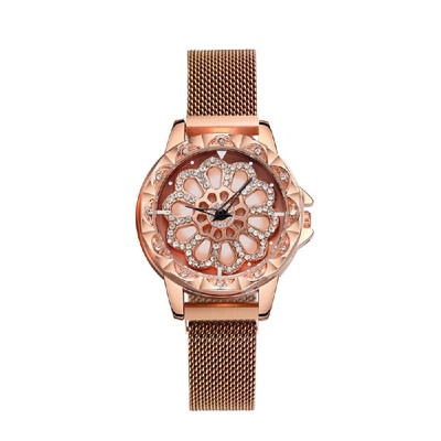 

Women Big Dial Wristwatch Lady Alloy Case Stainless Steel Band Watch Exquisite Luxury Flower Watch