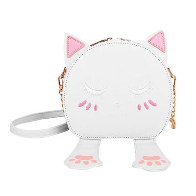 

Leather Cute Cat Round Small Bags Women Shoulder Crossbody Embroidery Bag