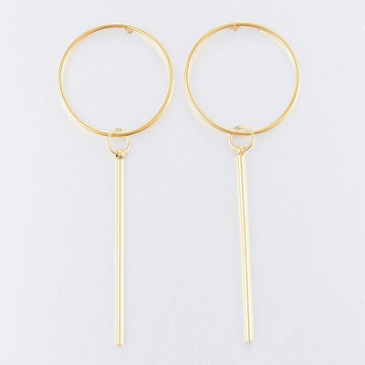 

304 Stainless Steel Stud Earrings Ring Golden 61x22x15mm Pin 08mm