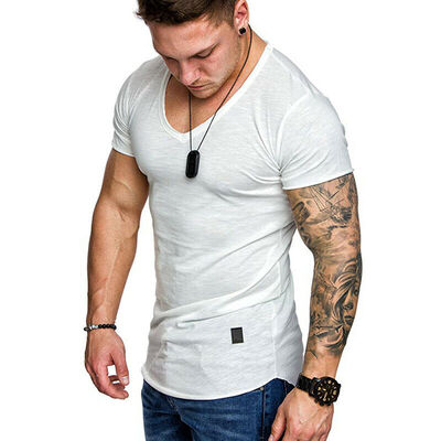 

NEW Mens Short Sleeve T Shirt Basic Tee Solid White Casual Tops Cotton T-Shirt