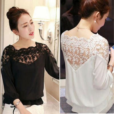 

Women Sheer Long Sleeve Embroidery Floral Lace Crochet Tee T-Shirt Tops Blouse