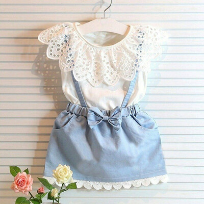 

2PCS Set Toddler Kids Baby Girls Summer Outfits Clothes T-shirt TopsDenim Dress