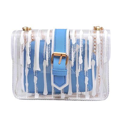 

Tailored Women Messenger Striped Crossbody Bag Chains Candy Color Jelly Bag 2Pcs Handbag